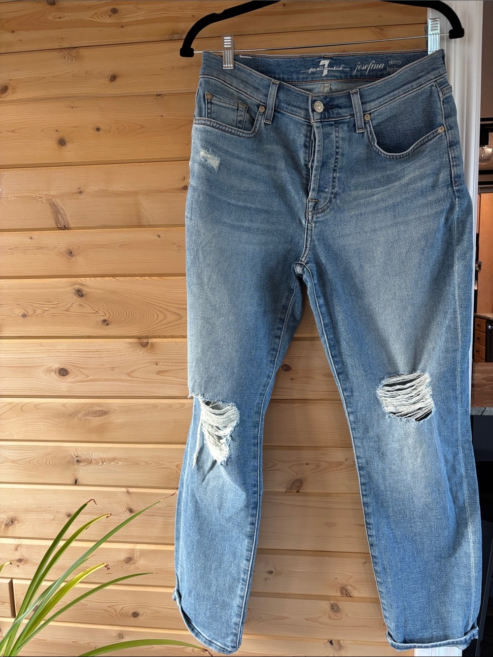 7 For All Mankind Light Blue Distressed Boyfriend Jeans